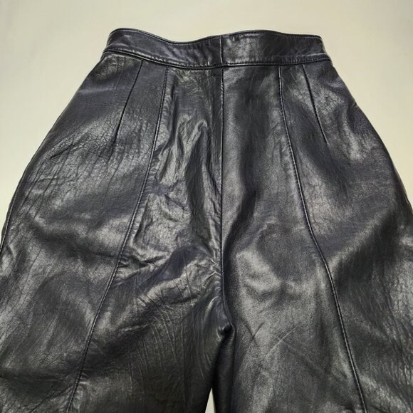 PCFL Vtg Dark Navy Leather High Rise Pleated Front Pants - Picture 2 of 7